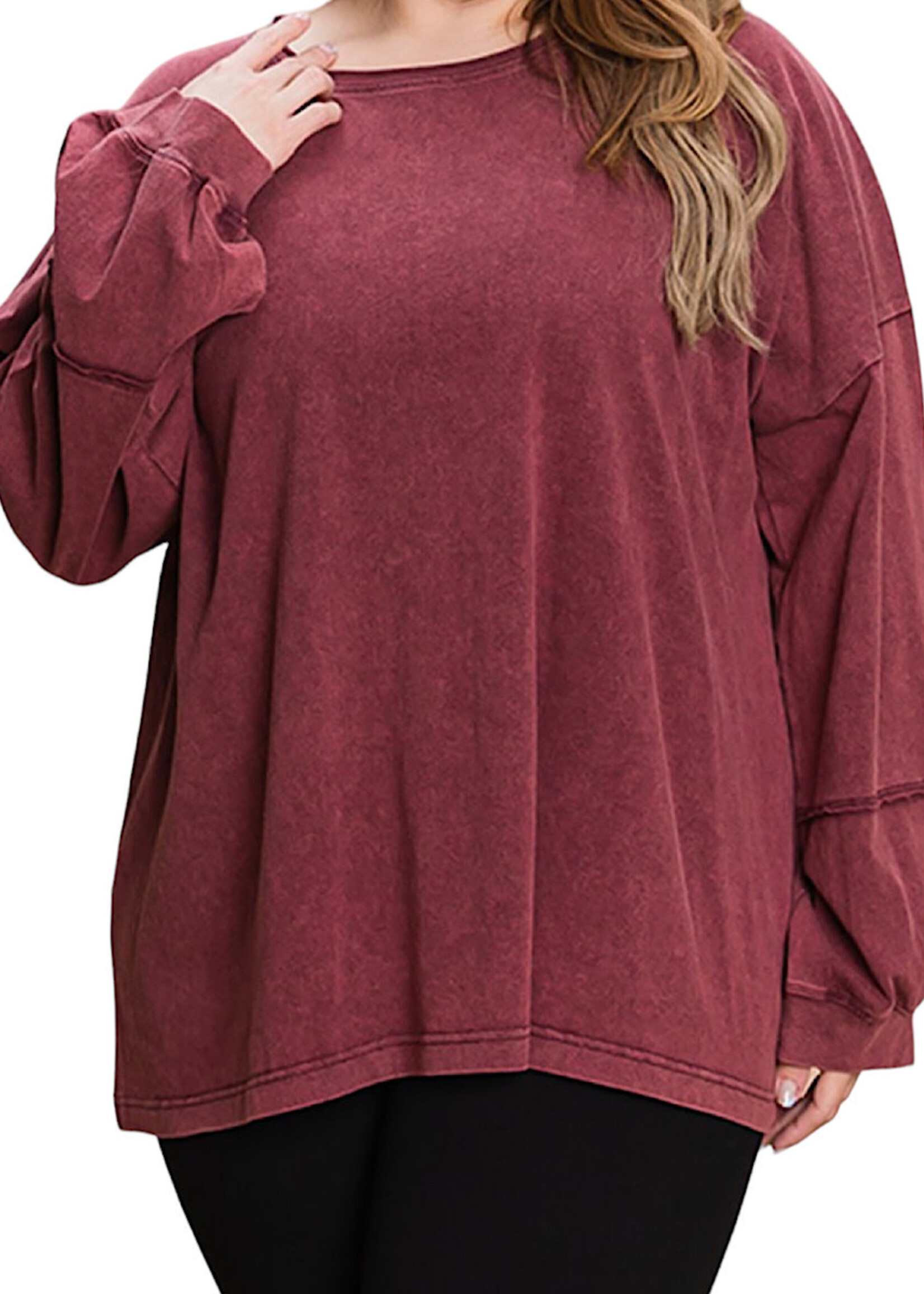 Plus Wine Knit Vintage Washed Top