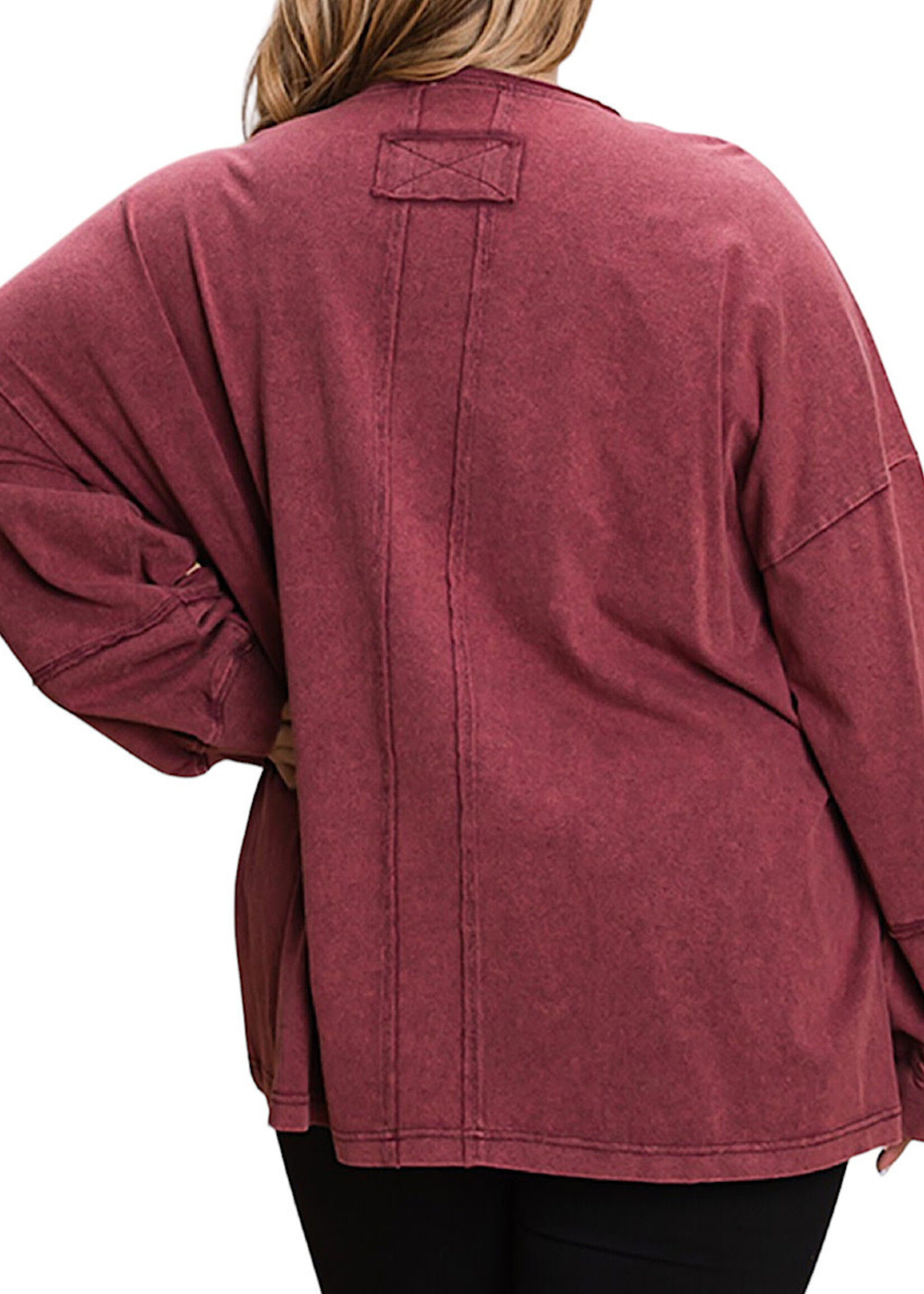 Plus Wine Knit Vintage Washed Top