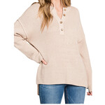 Plus Sand Comfy High/Low Oversized Henley Sweater Top