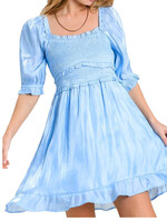 Baby Blue Smocked Dress With Ruffle Detail