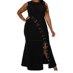 Black Vertical Eyelet Maxi Dress