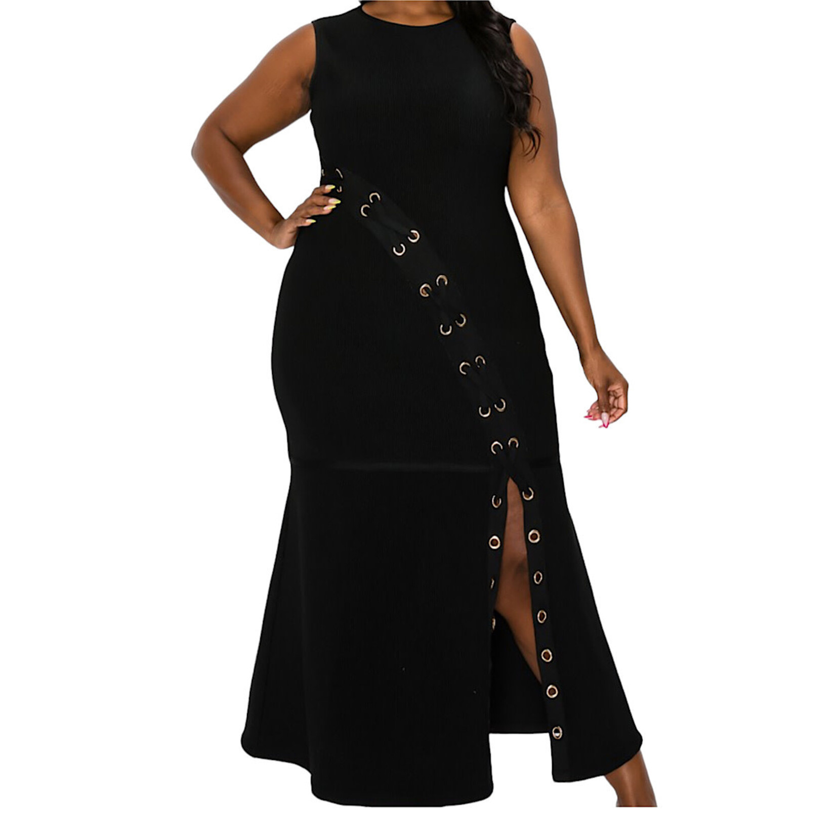Black Vertical Eyelet Maxi Dress