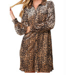Taupe Velvet Animal Print Long Sleeve Mini Dress