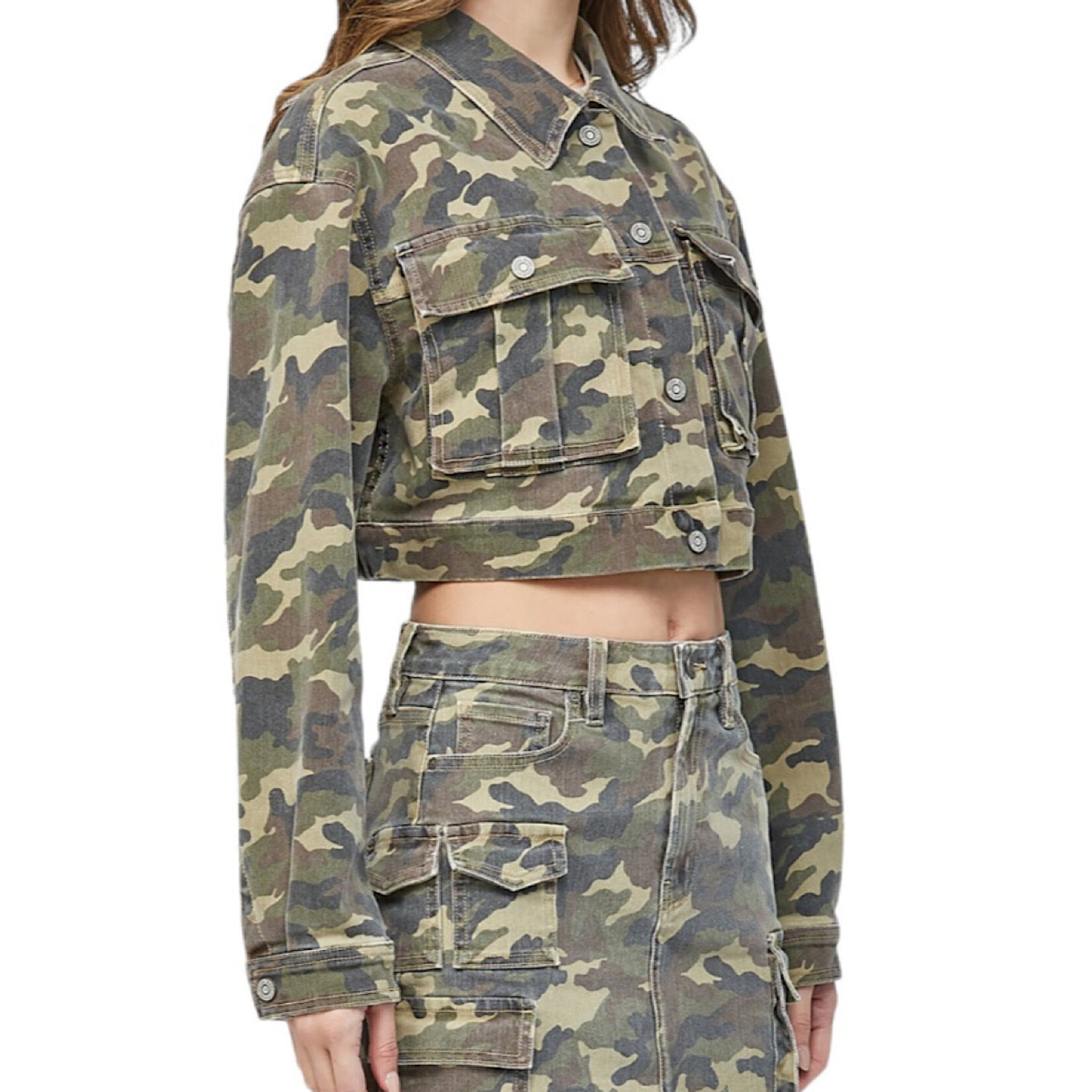 Hidden Camo Cropped Cargo Jacket