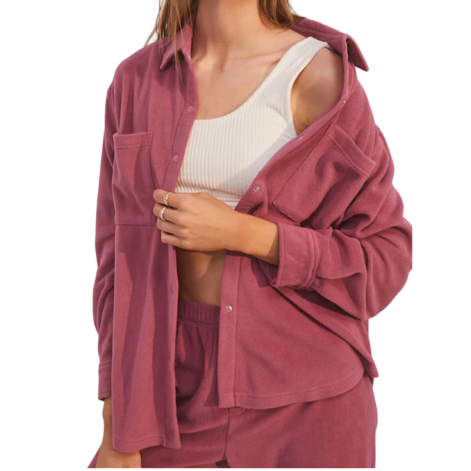 Z Supply Z Supply Cool Nights Fleece Shirt Pink Aura