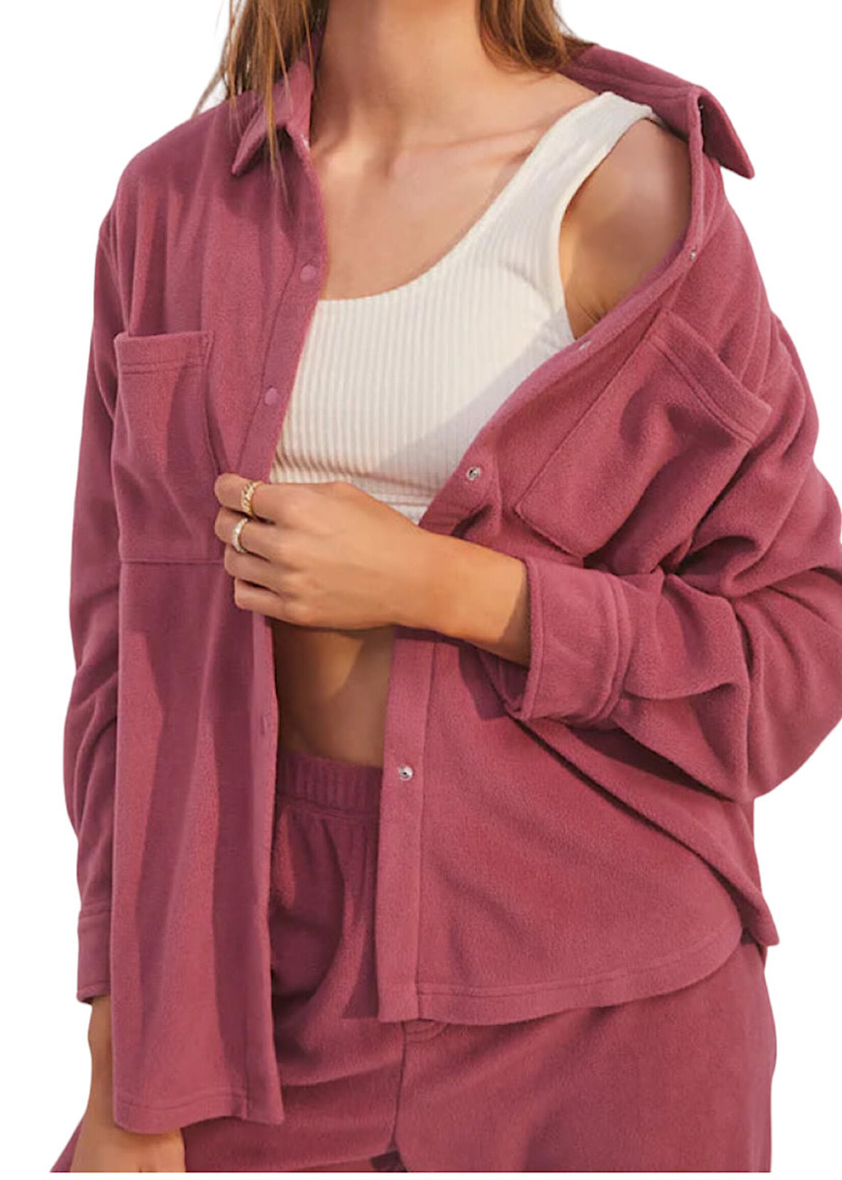 Z Supply Z Supply Cool Nights Fleece Shirt Pink Aura