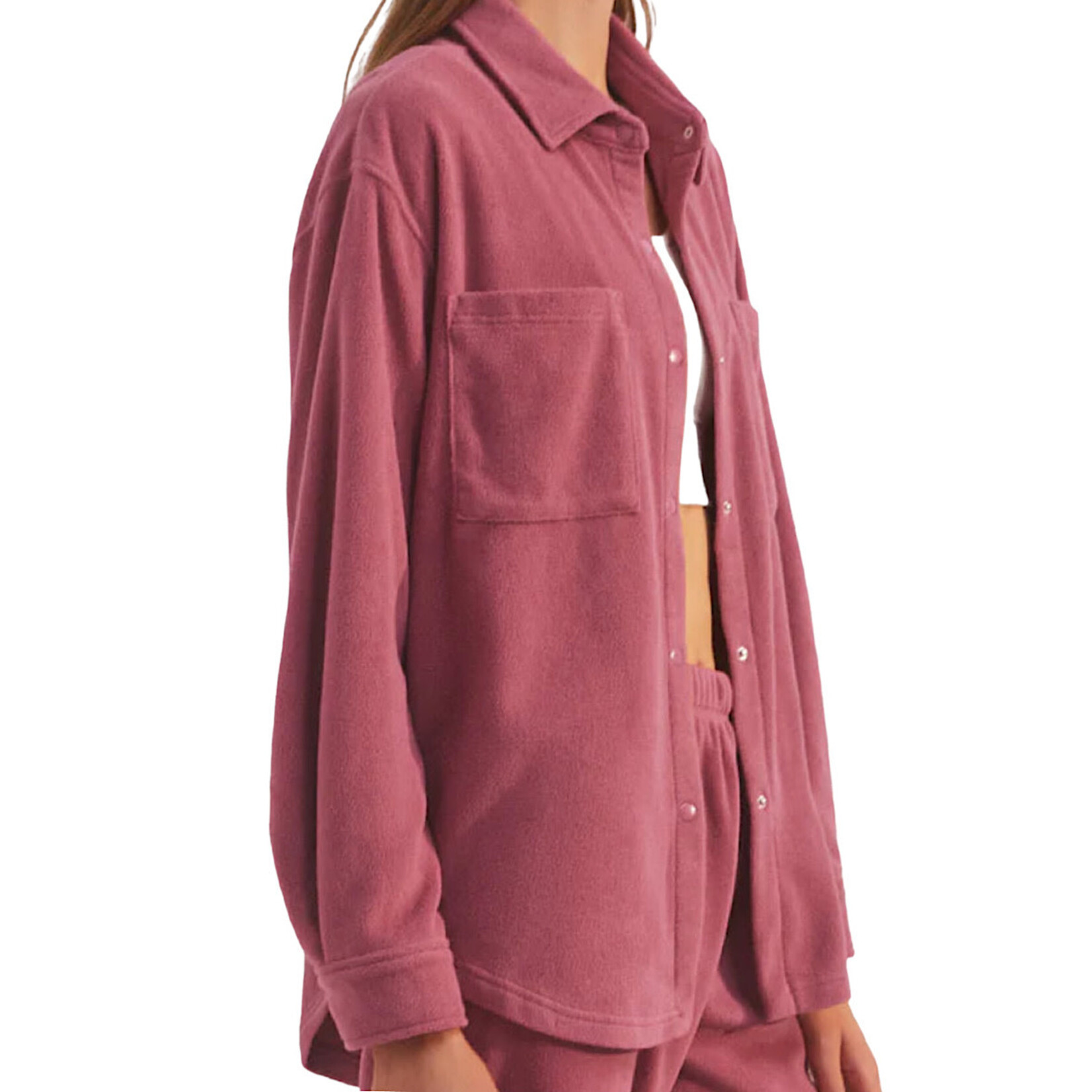 Z Supply Z Supply Cool Nights Fleece Shirt Pink Aura