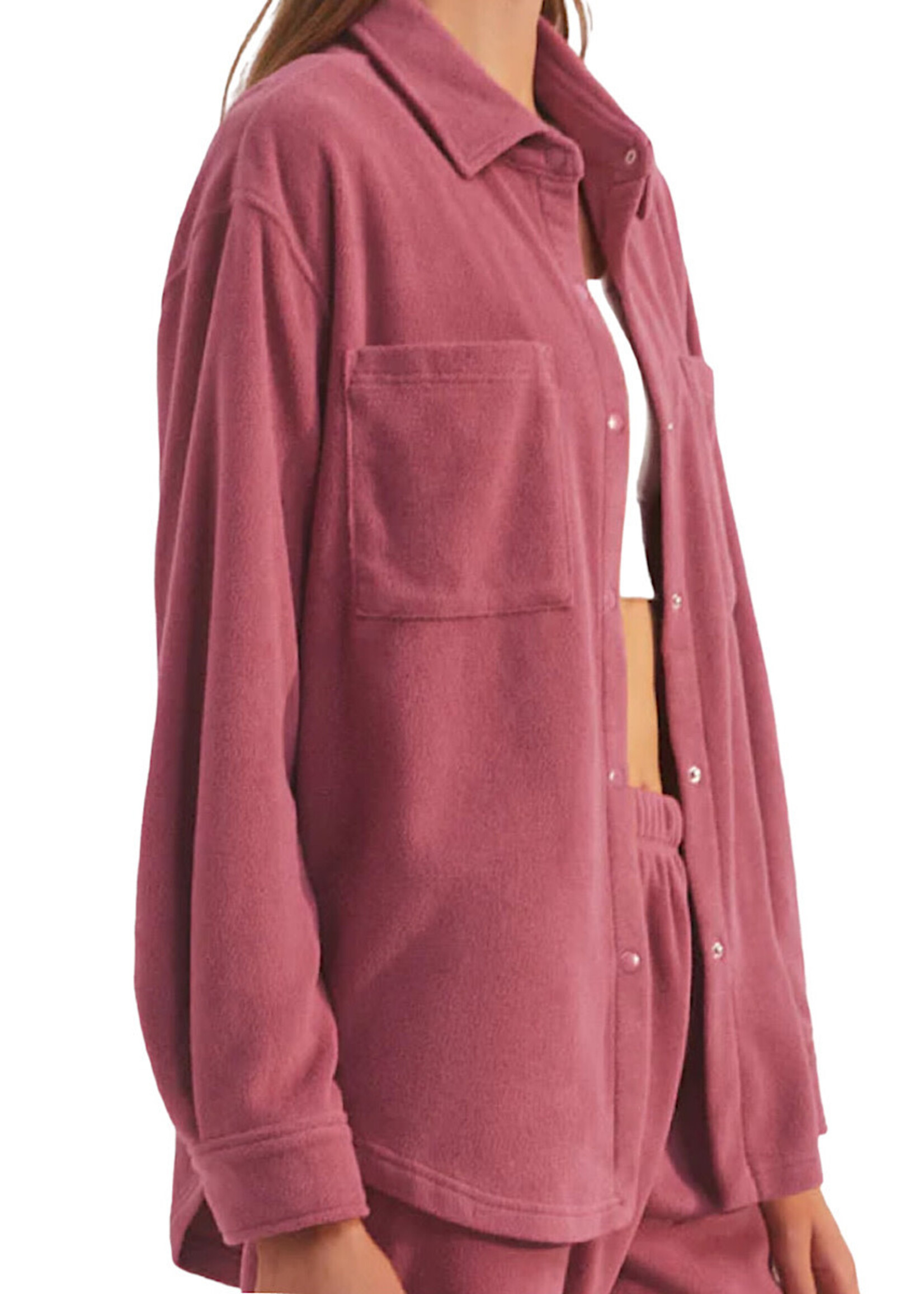 Z Supply Z Supply Cool Nights Fleece Shirt Pink Aura