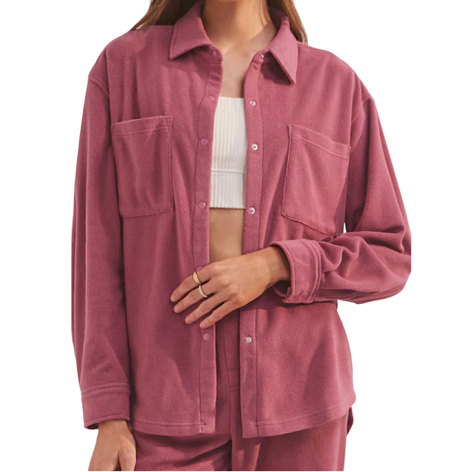 Z Supply Z Supply Cool Nights Fleece Shirt Pink Aura