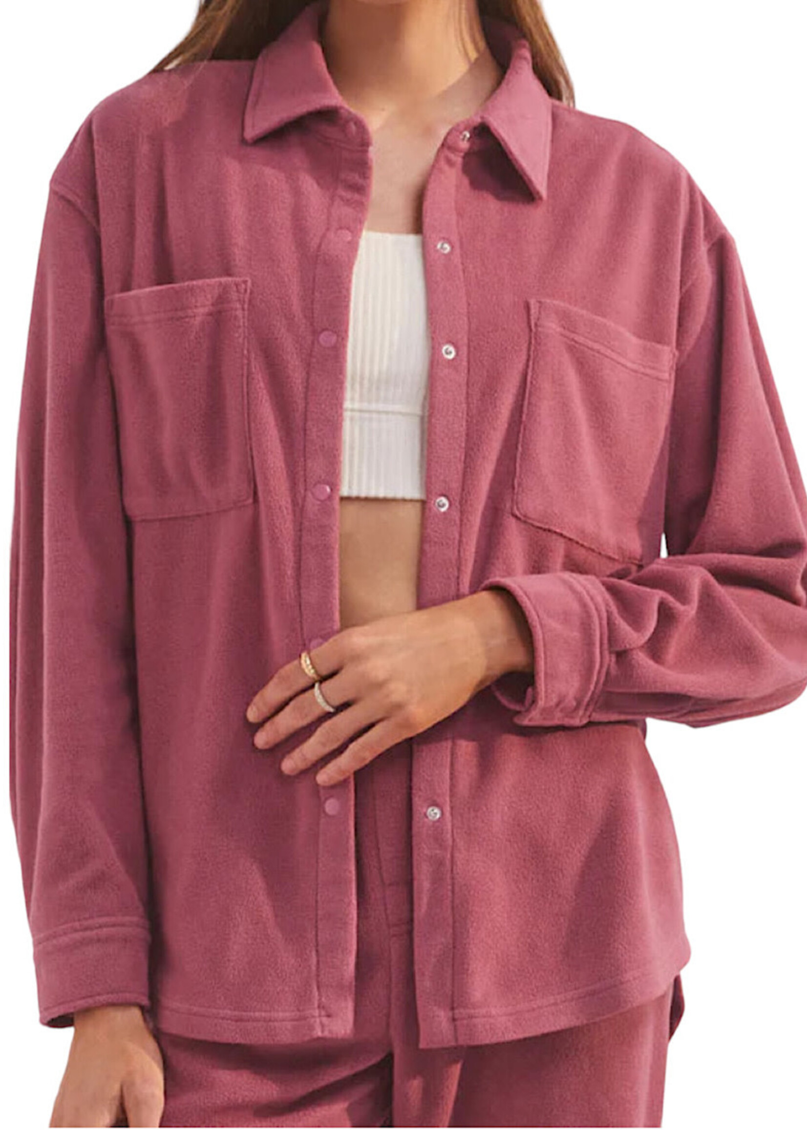 Z Supply Z Supply Cool Nights Fleece Shirt Pink Aura