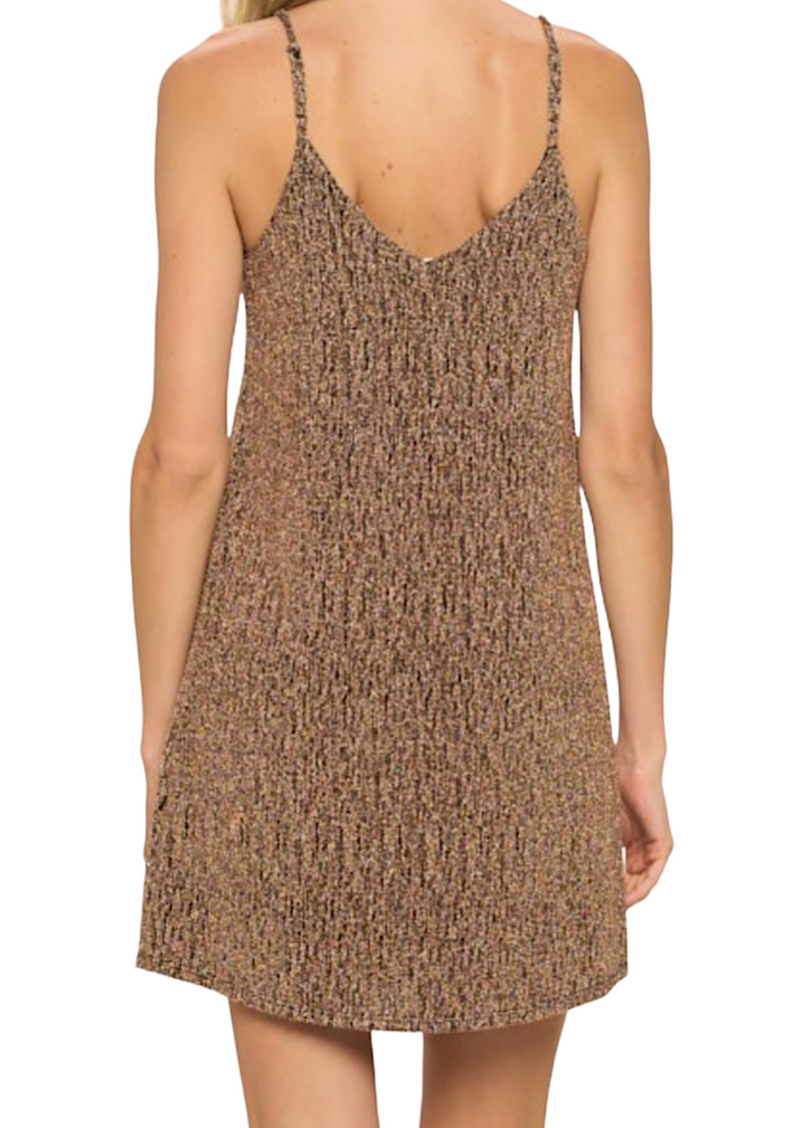 Bronze Adjustable Spaghetti Strap V Neck Mini Dress