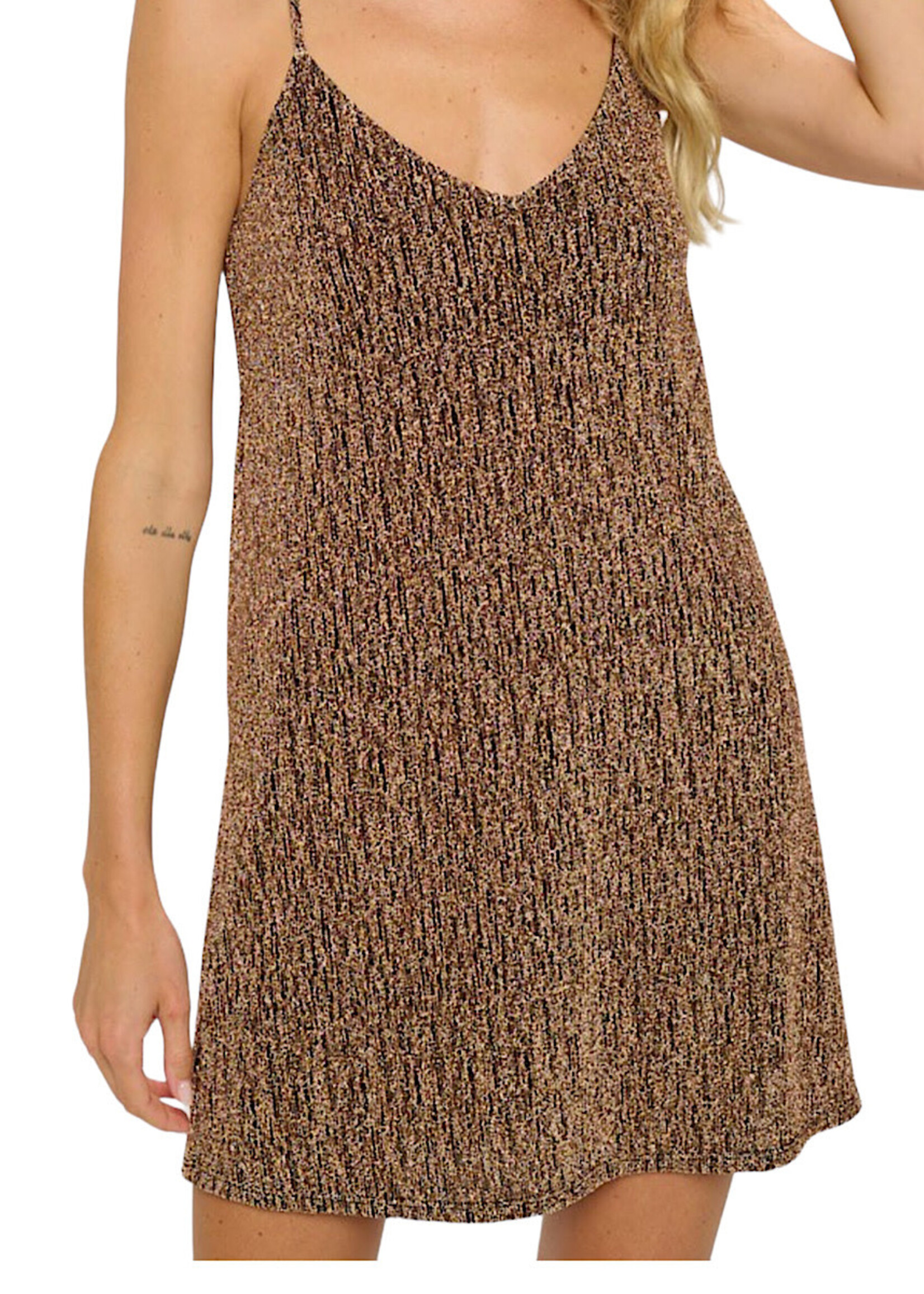 Bronze Adjustable Spaghetti Strap V Neck Mini Dress