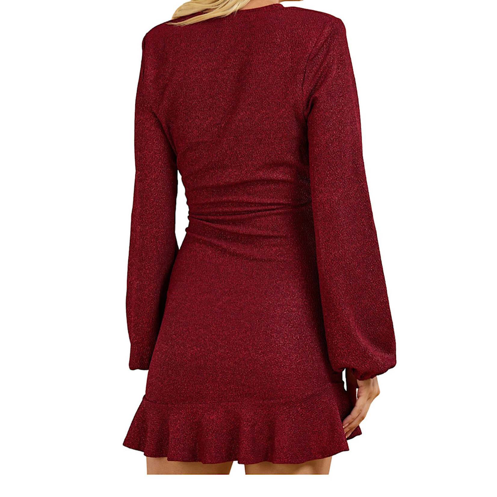 Burgundy V-Neck Surplice Wrap Front Dress