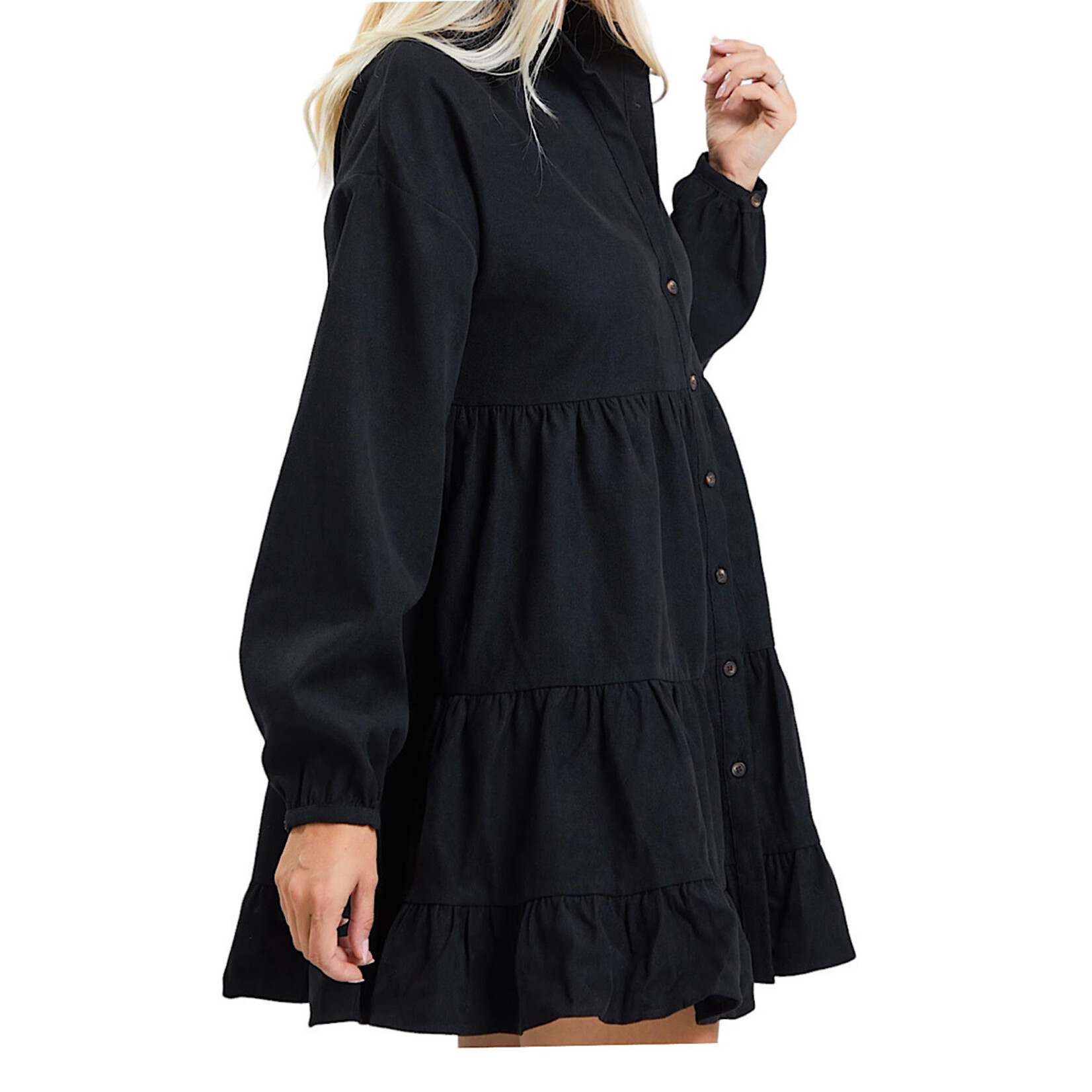 Black Button Closure Mini Dress