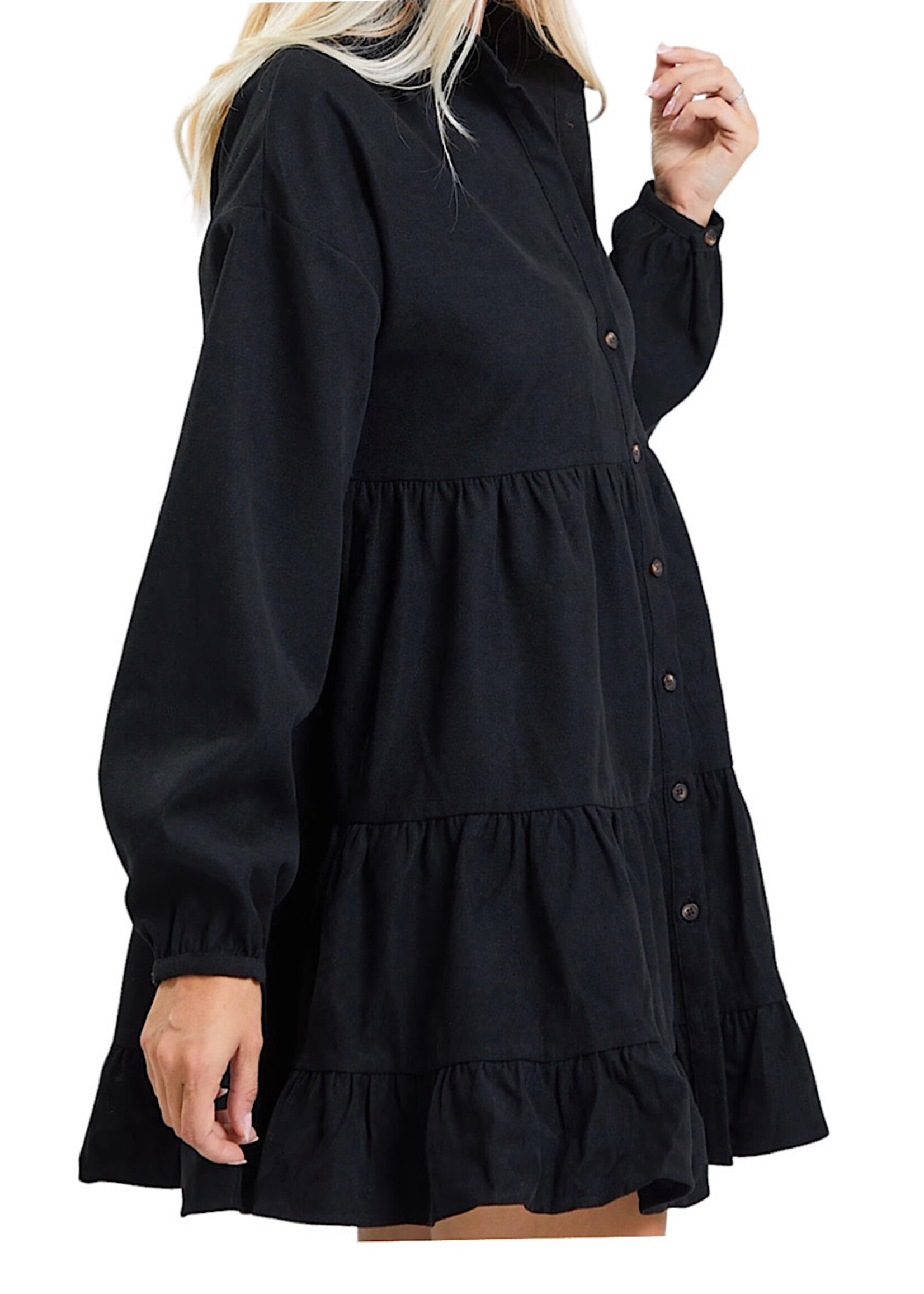 Black Button Closure Mini Dress