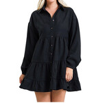 Black Button Closure Mini Dress