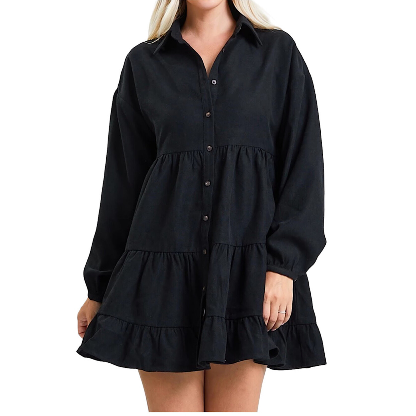Black Button Closure Mini Dress