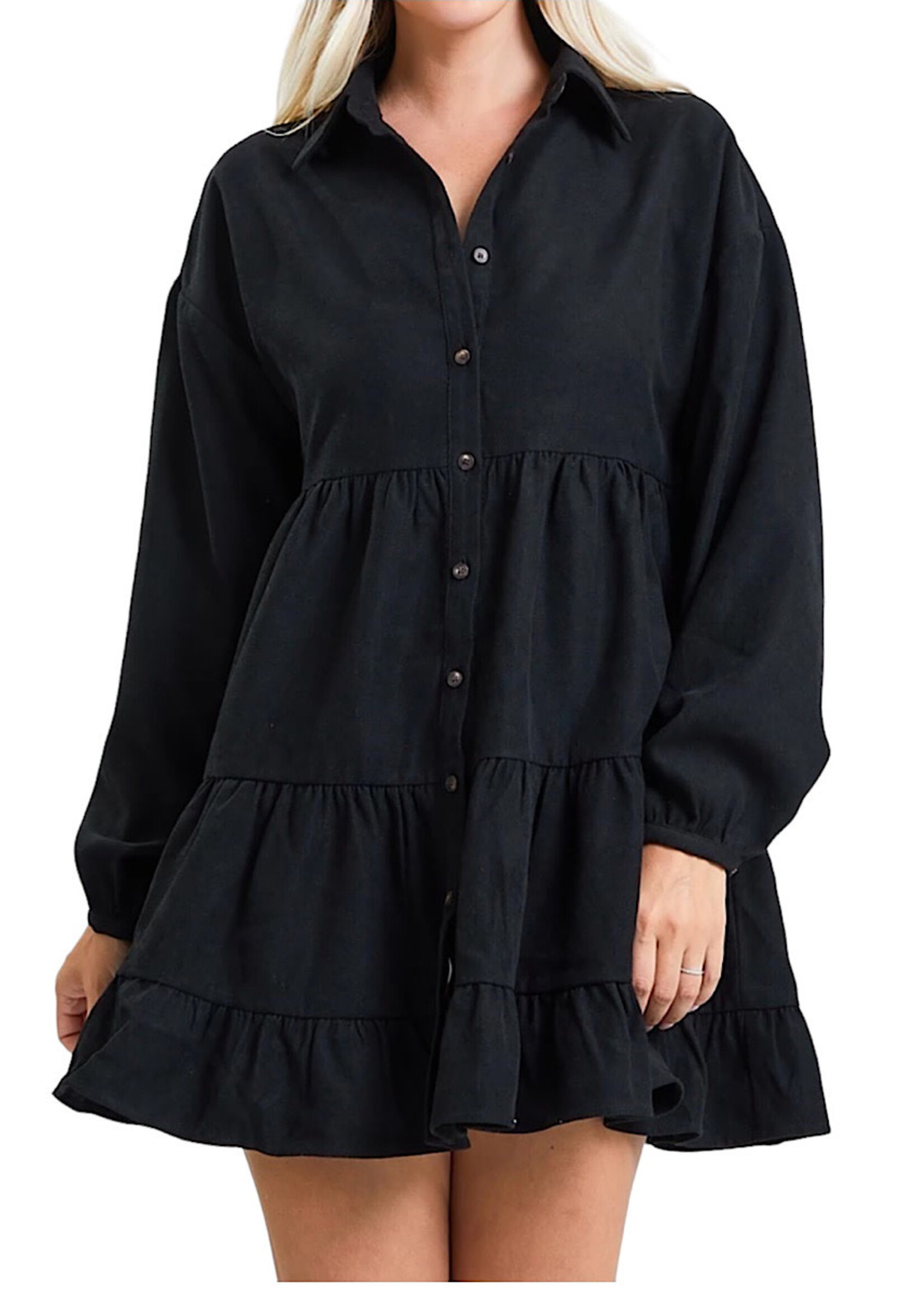 Black Button Closure Mini Dress