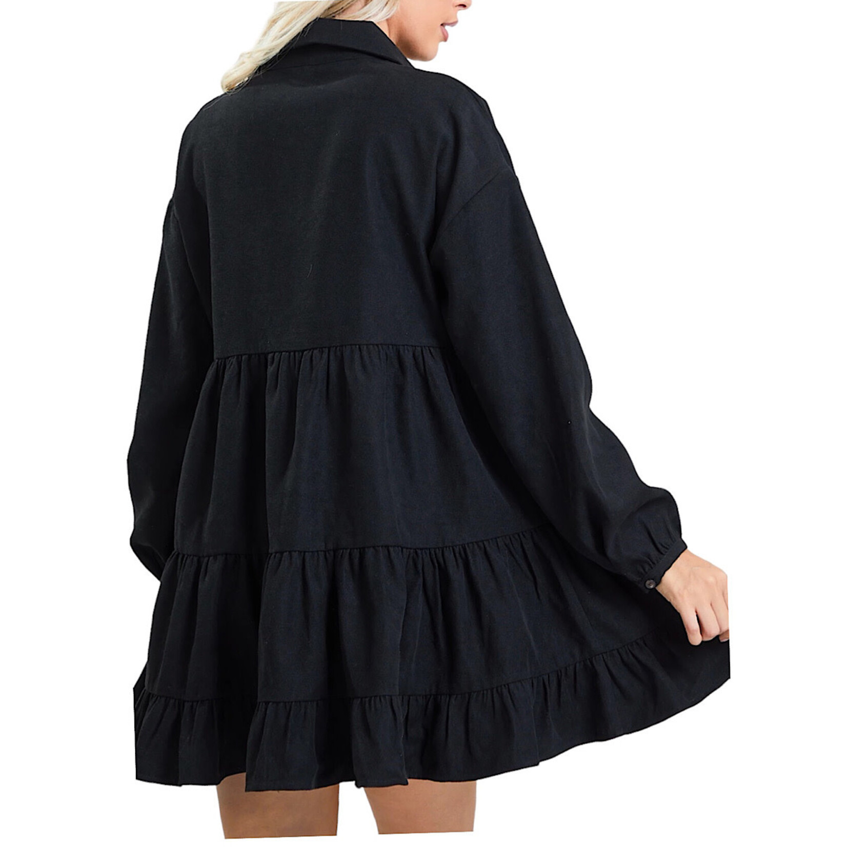 Black Button Closure Mini Dress