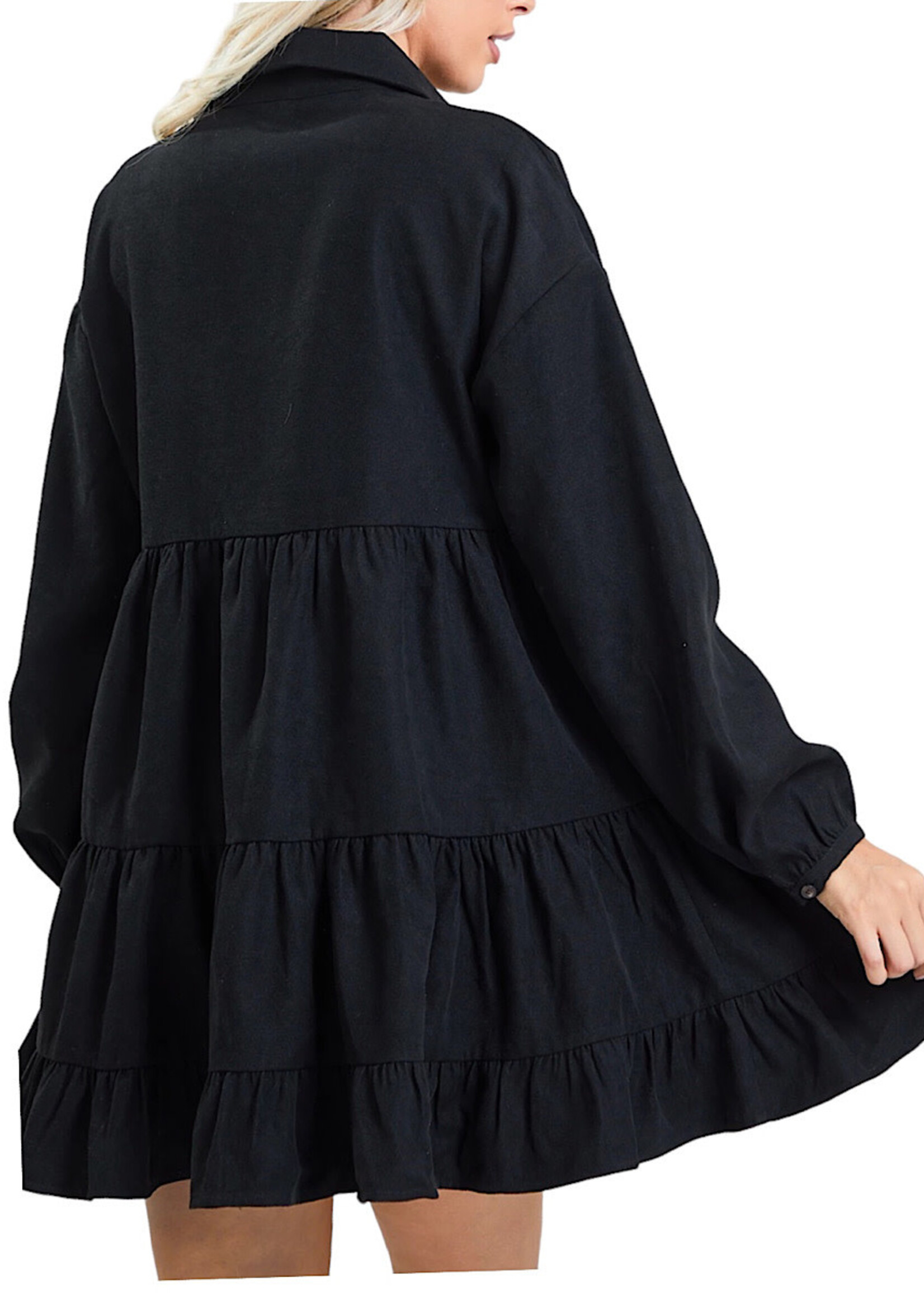 Black Button Closure Mini Dress