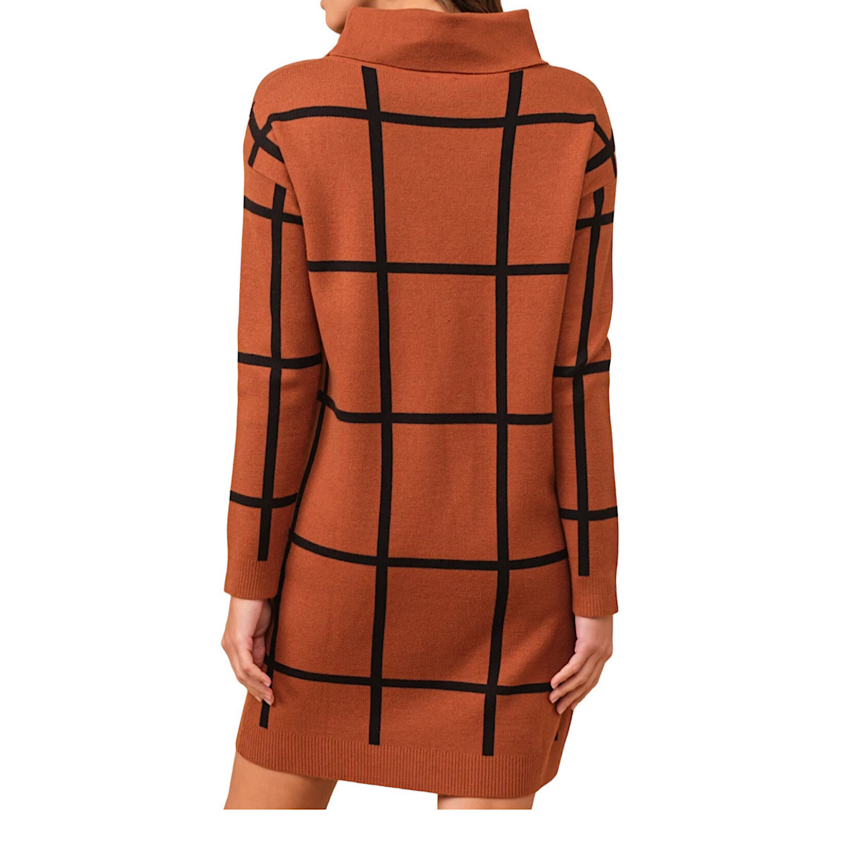 Copper Stripe Turtleneck Sweater Dress