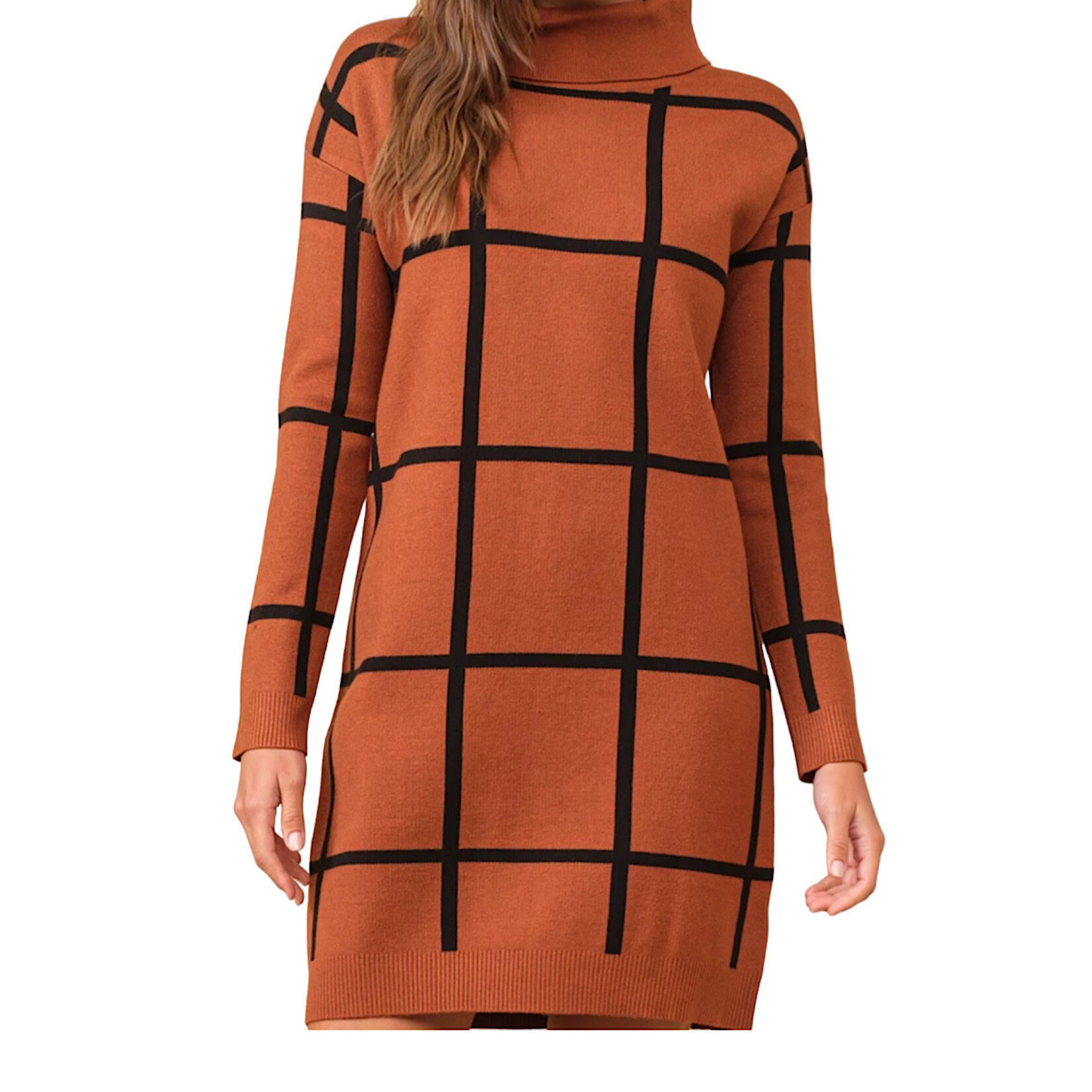 Copper Stripe Turtleneck Sweater Dress