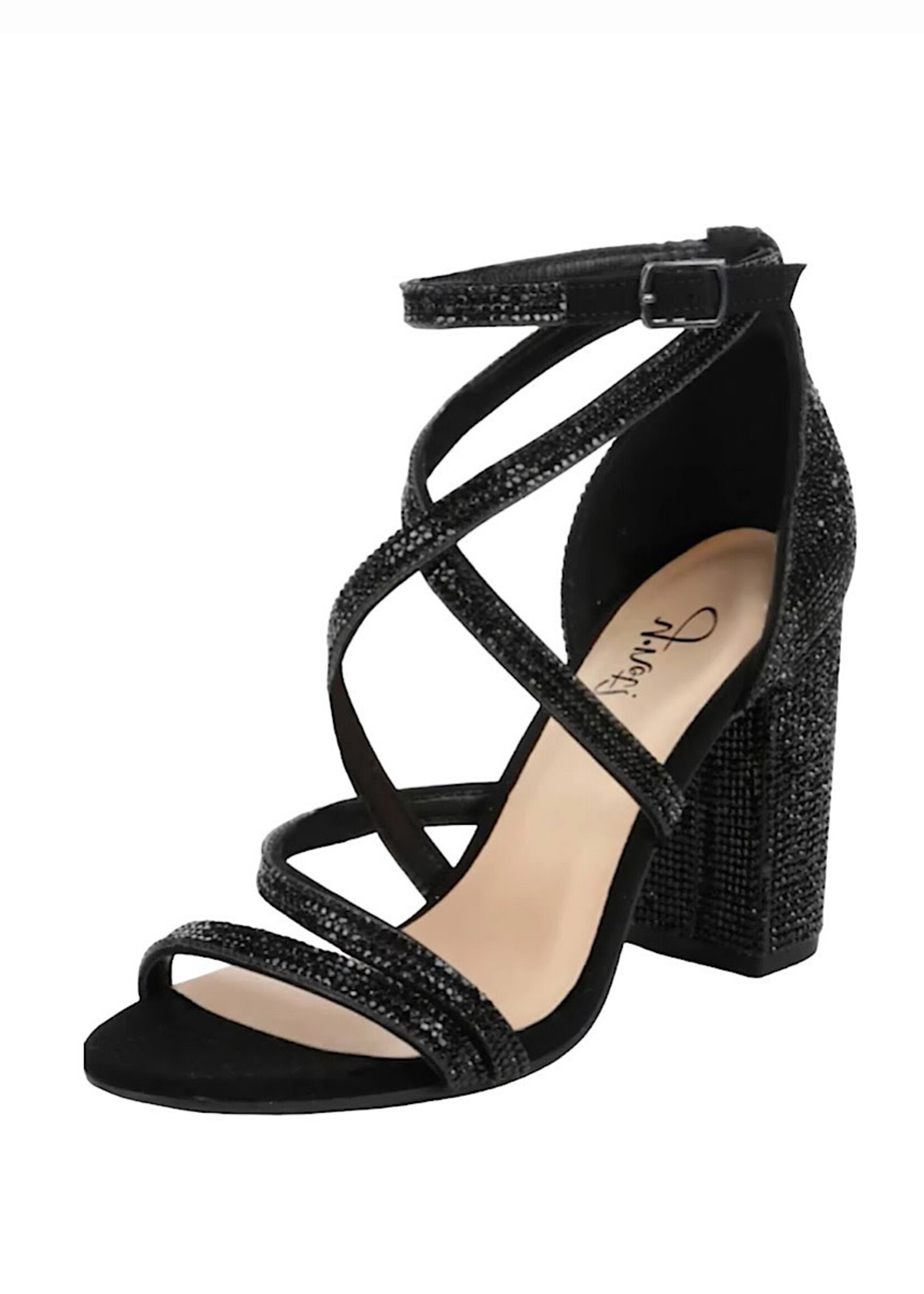 FD Black Bedazzled Ankle Strap Dress Heel