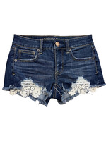 RF-AEM120605U9A Dark Wash Lace Pocket Denim Shorts Size 00