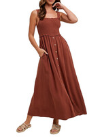 Chocolate Smocked Linen Midi Dress