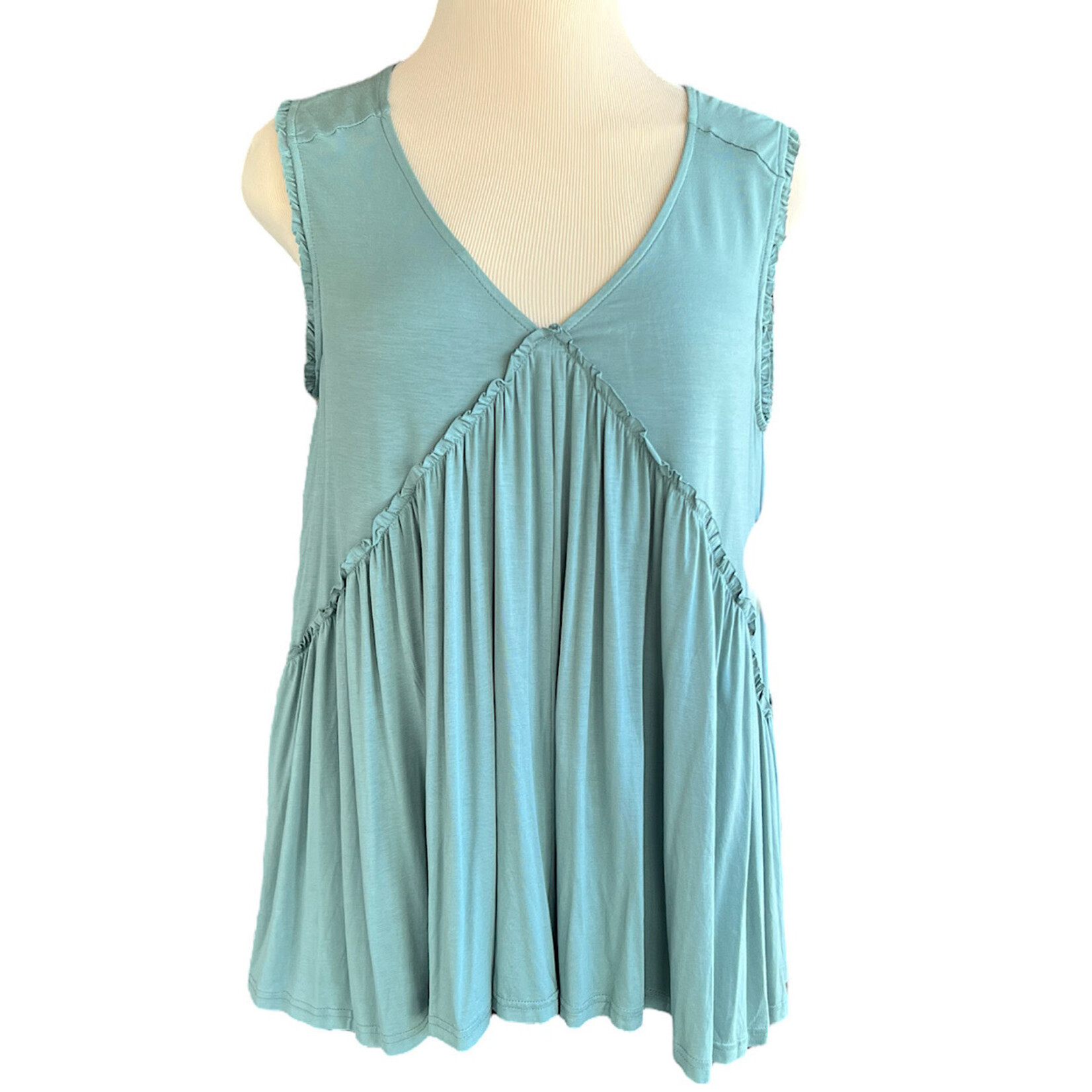 Kori Sage Ruffled Hem Tank Top Size M-RF