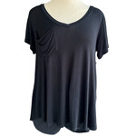 Andrea By Unit Black Basic Tee with Chest Pocket Size S-RF