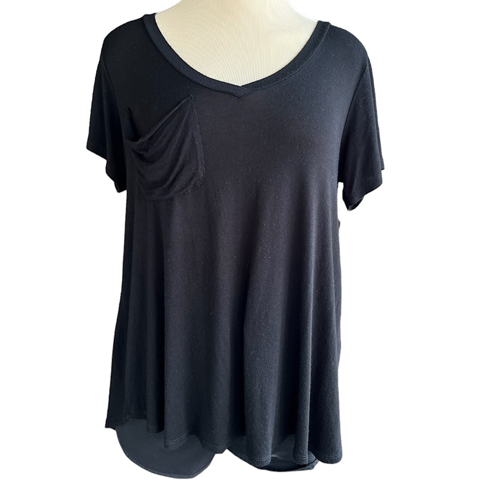 Andrea By Unit Black Basic Tee with Chest Pocket Size S-RF