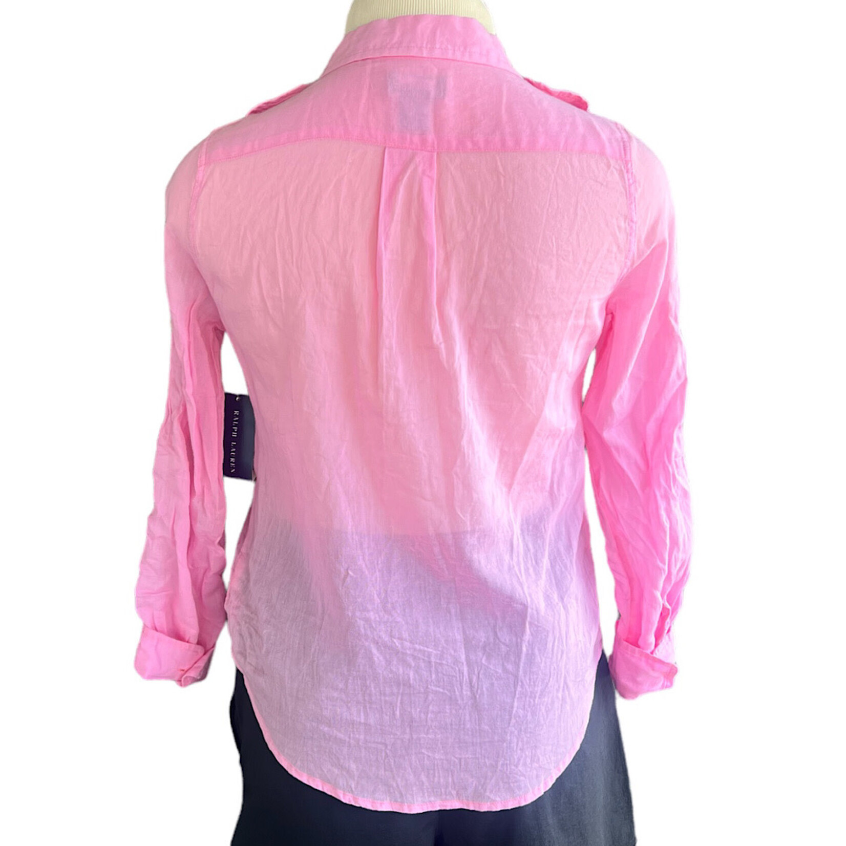 Pink Sheer Button Up Top Size 14/XS -RF