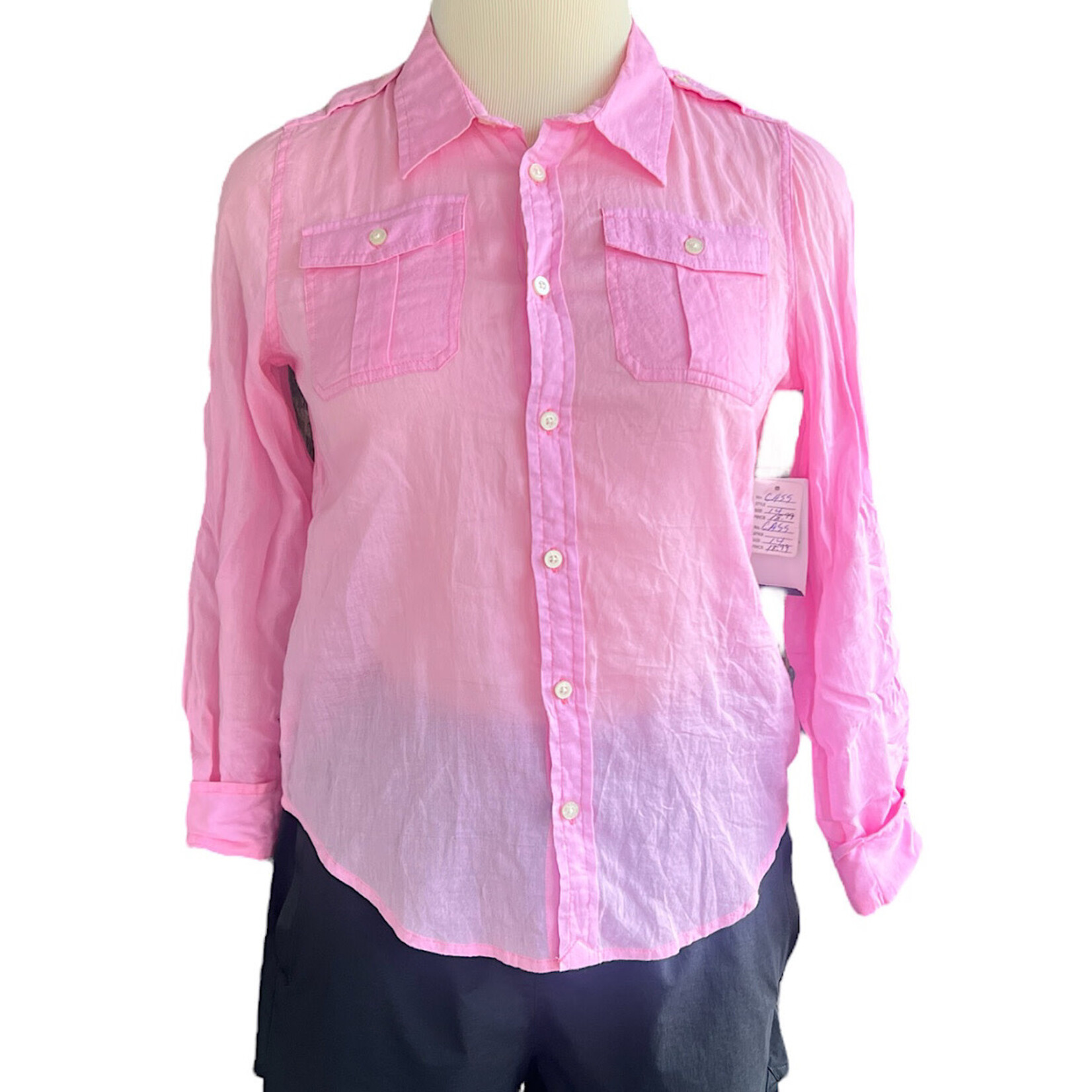Pink Sheer Button Up Top Size 14/XS -RF