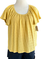 RF-Yellow Off Shoulder Textured Blouse Size Petite Small