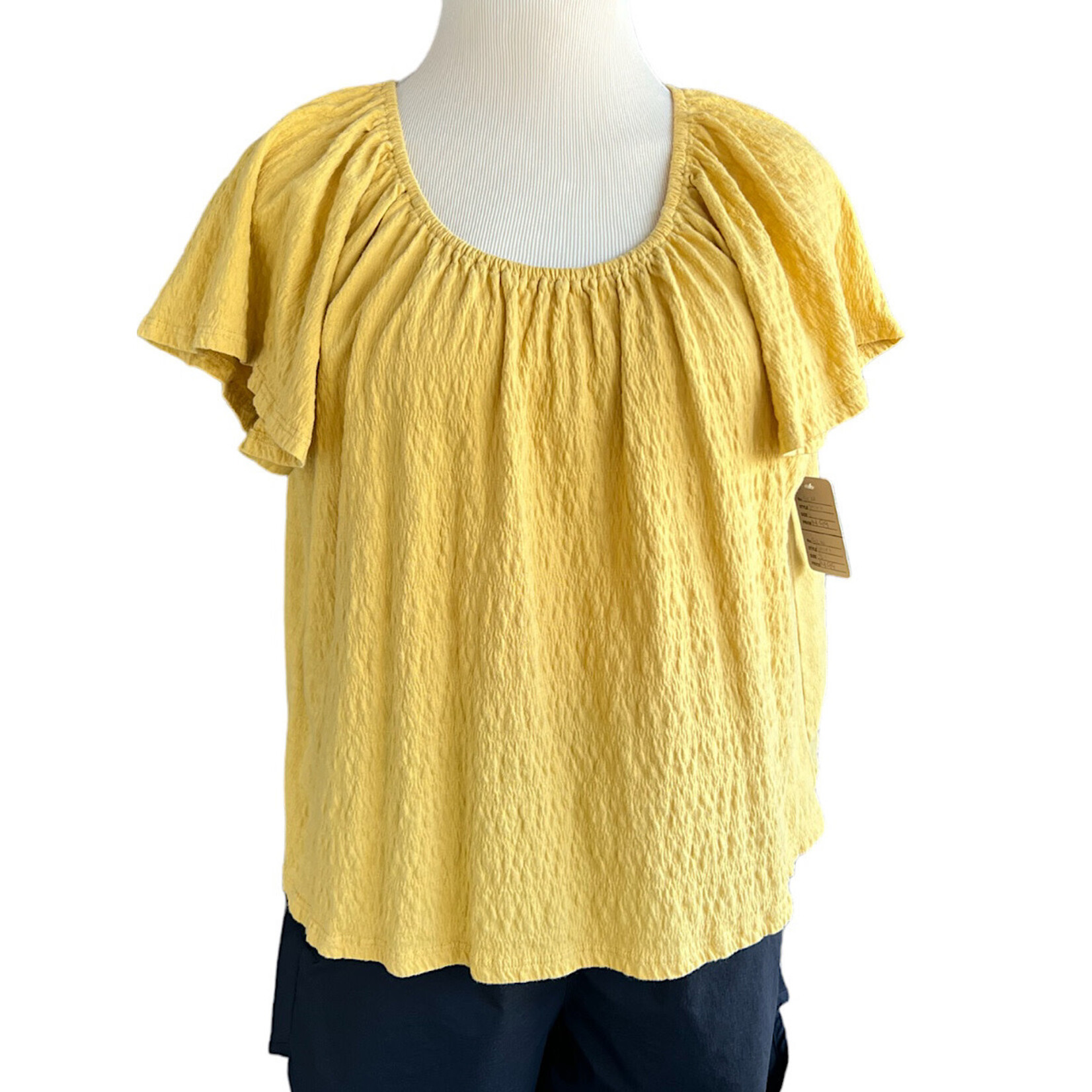 RF-Yellow Off Shoulder Textured Blouse Size Petite Small