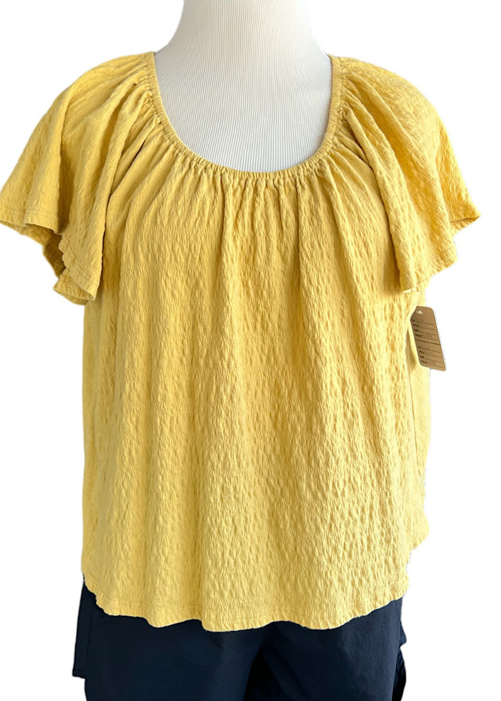 RF-Yellow Off Shoulder Textured Blouse Size Petite Small