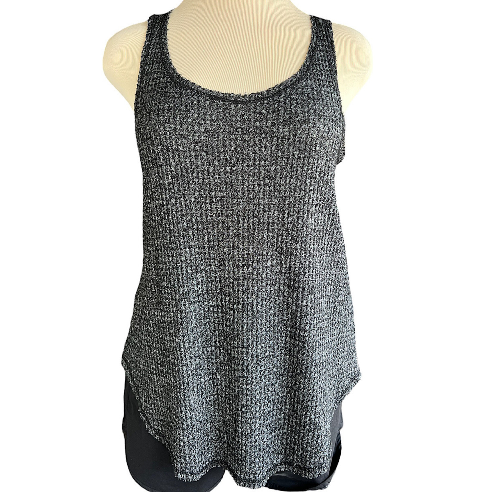 BKE Black Mineral Wash Raw Hem Tank Top Size M-RF