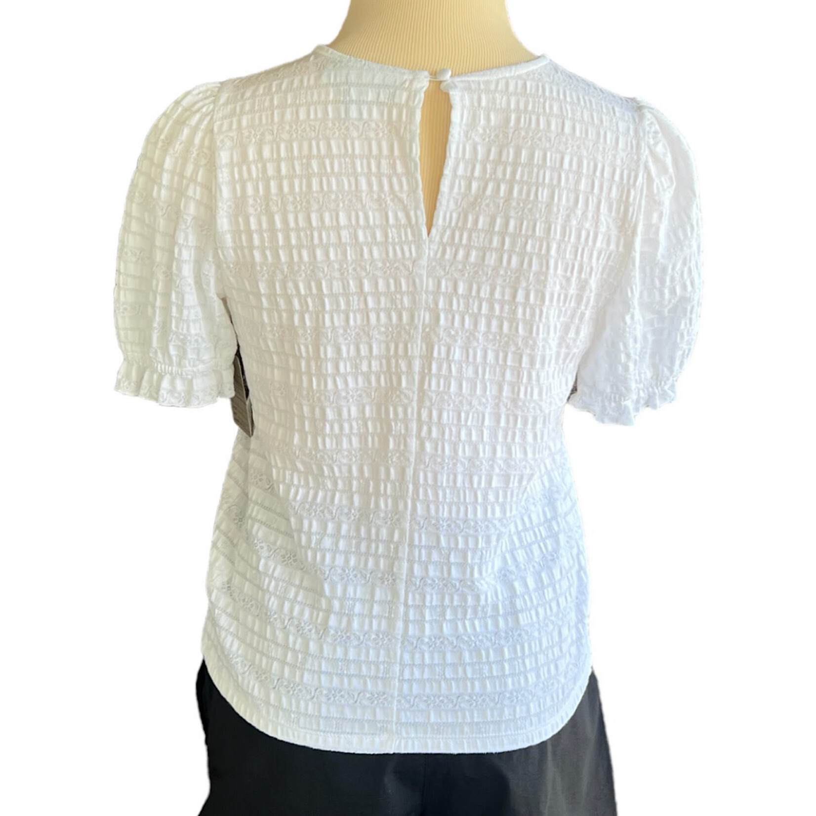 Rye Grass White Textured Blouse with Ruffle Hem Sleeves Size S-RF
