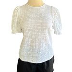 White Textured Blouse with Ruffle Hem Sleeves Size S-RF
