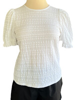 White Textured Blouse with Ruffle Hem Sleeves Size S-RF