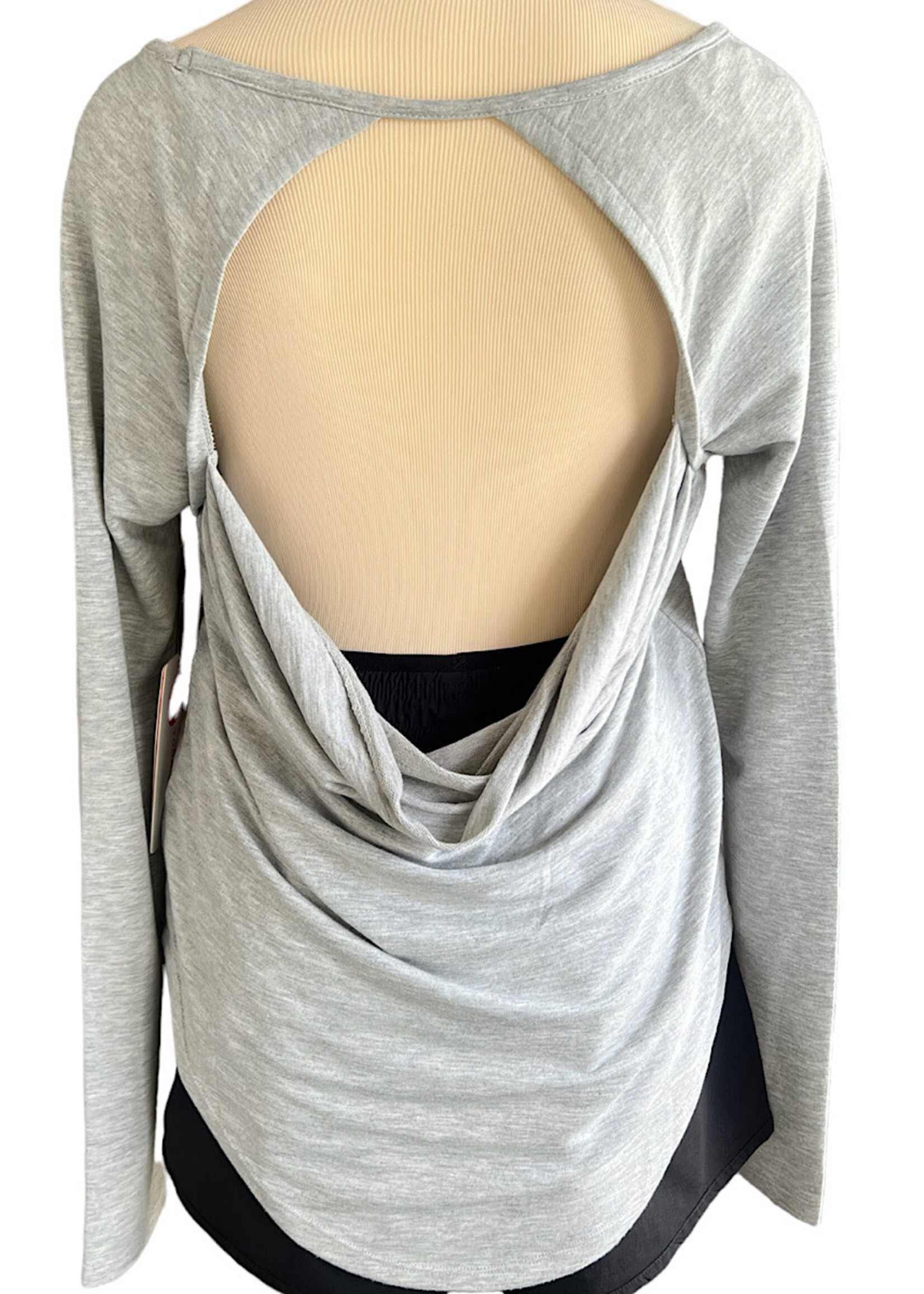 Light Grey Long Sleeve Workout Tops with Back Cutout Size M NWT-RF