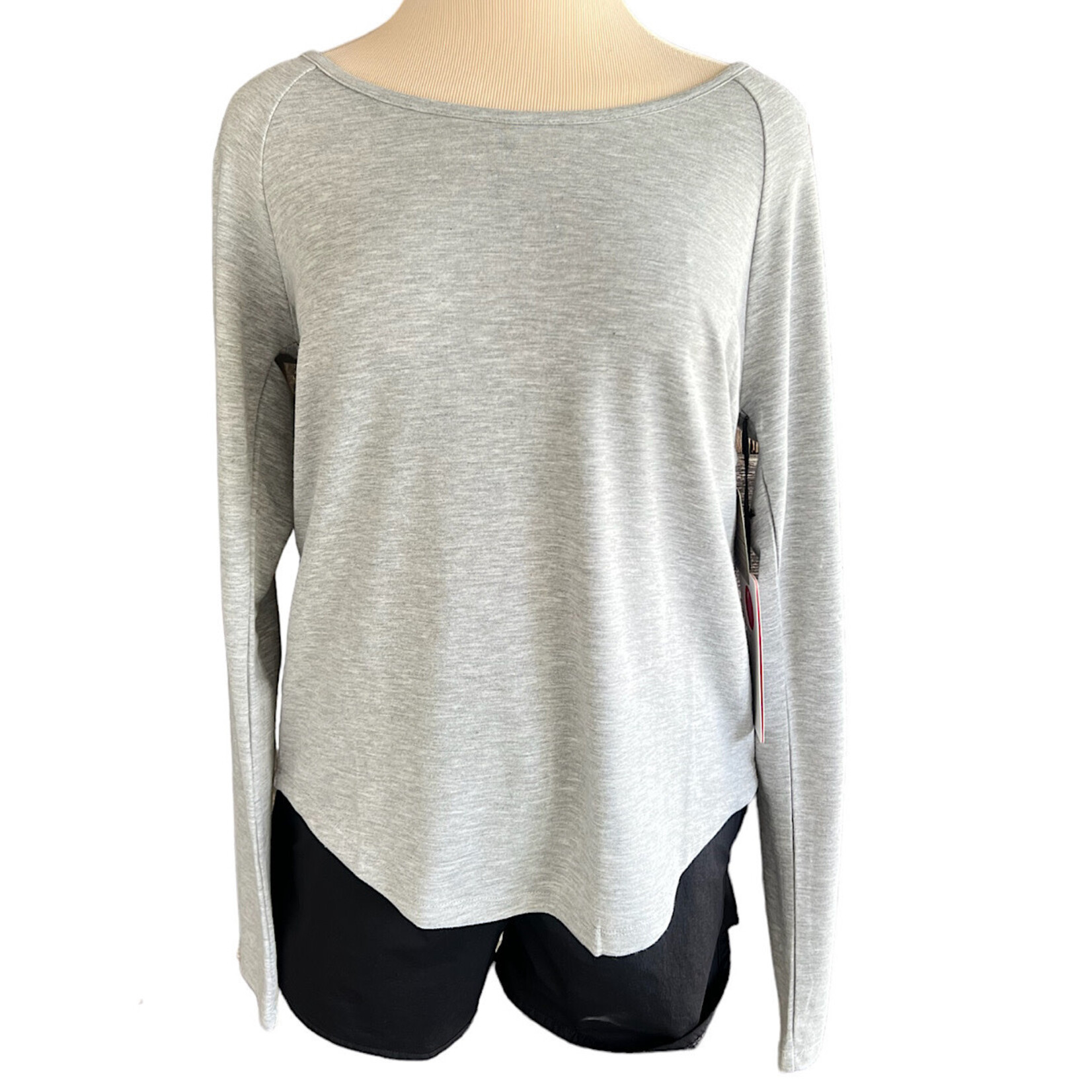 Yogalicious Light Grey Long Sleeve Workout Tops with Back Cutout Size M NWT-RF