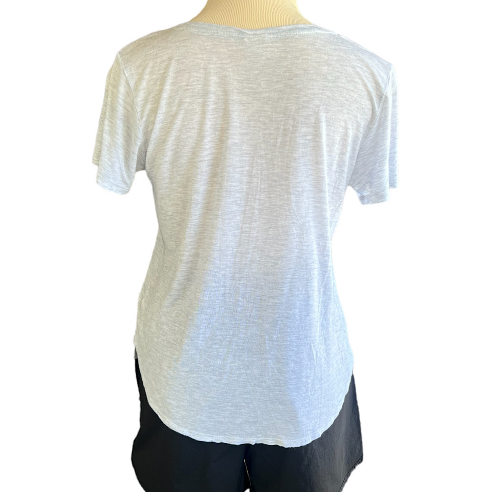 Light Grey Basic V Neck Tee with Chest Pocket-RF
