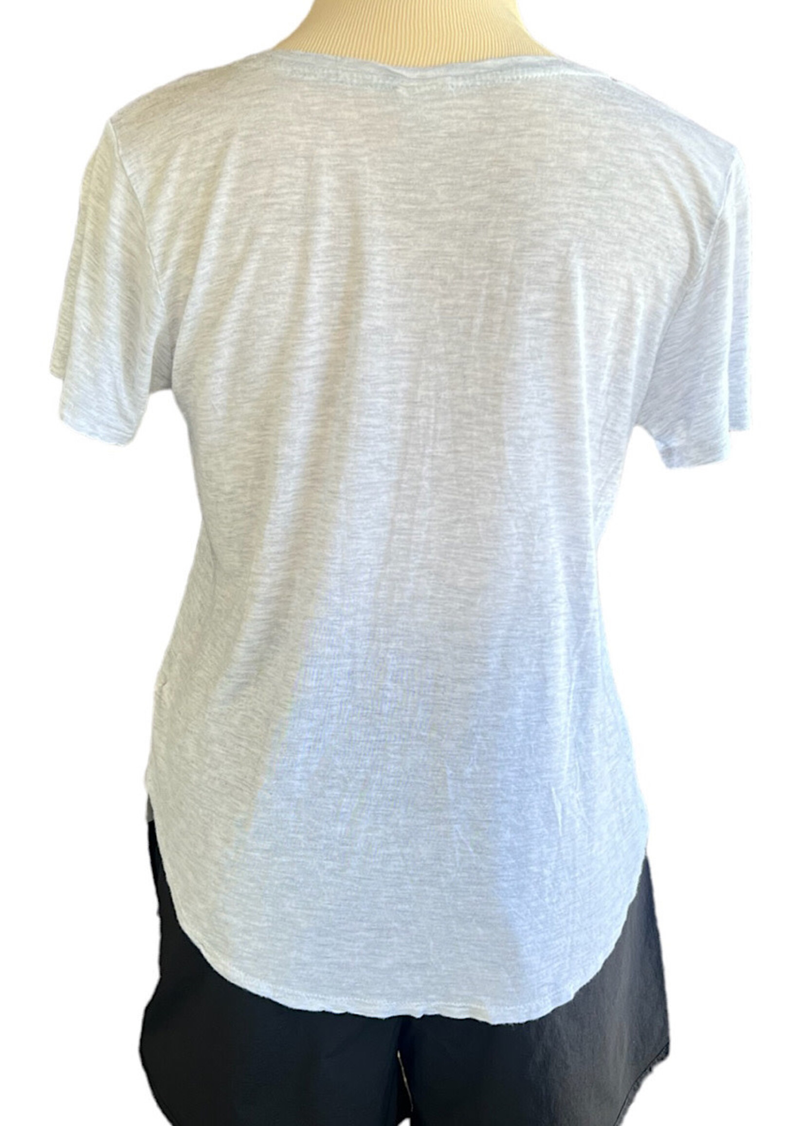 Light Grey Basic V Neck Tee with Chest Pocket-RF