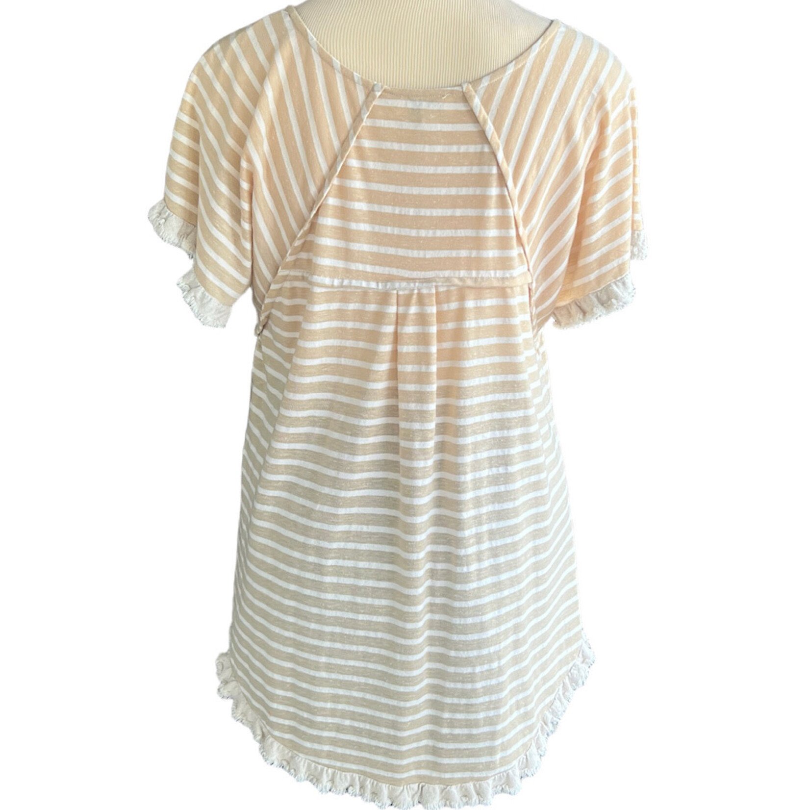 RF-Umgee Tan Striped Frayed Hem Top Size S