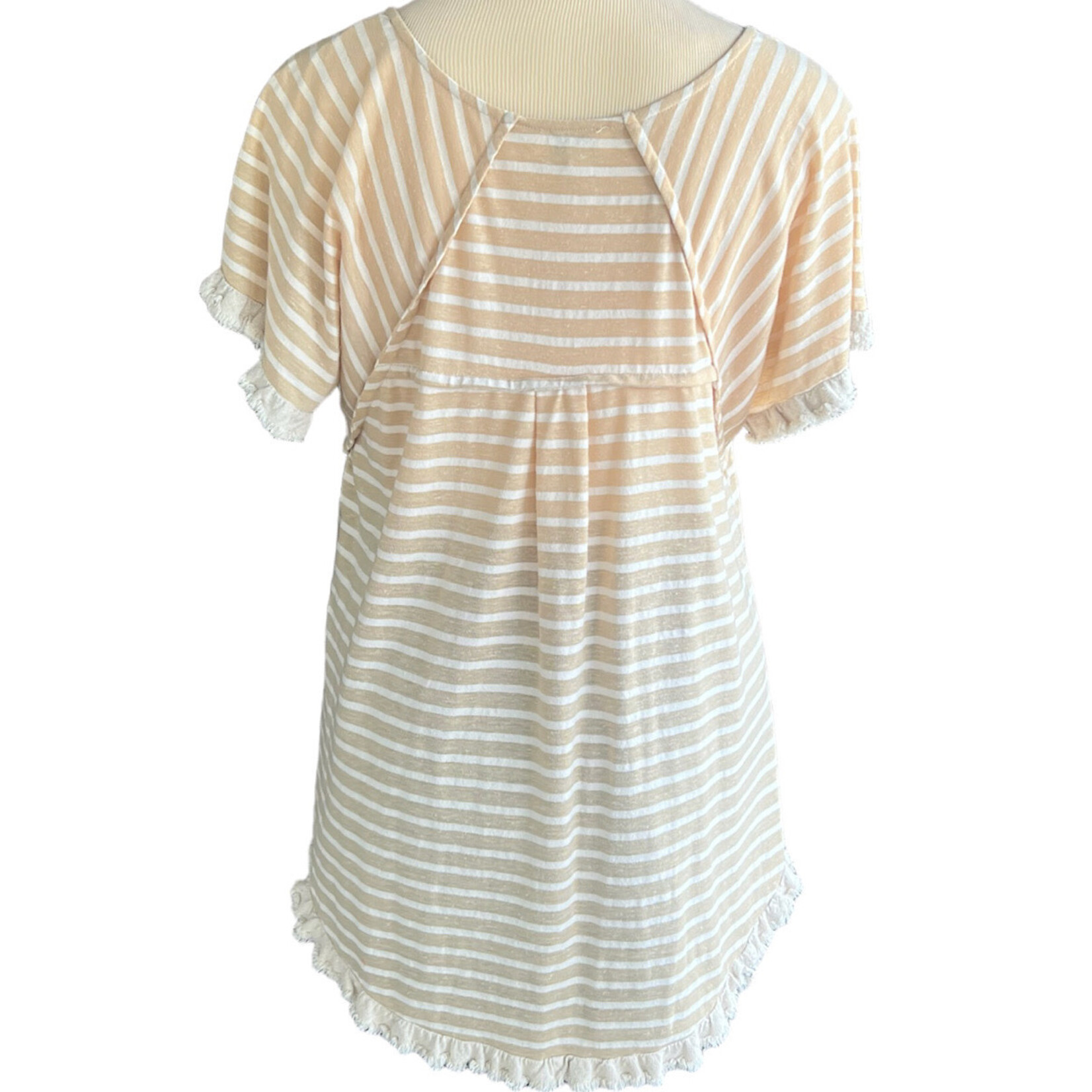Umgee Tan Striped Frayed Hem Top Size S-RF