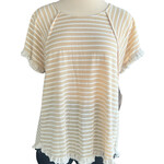 Umgee Tan Striped Frayed Hem Top Size S-RF