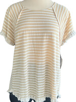 RF-Umgee Tan Striped Frayed Hem Top Size S