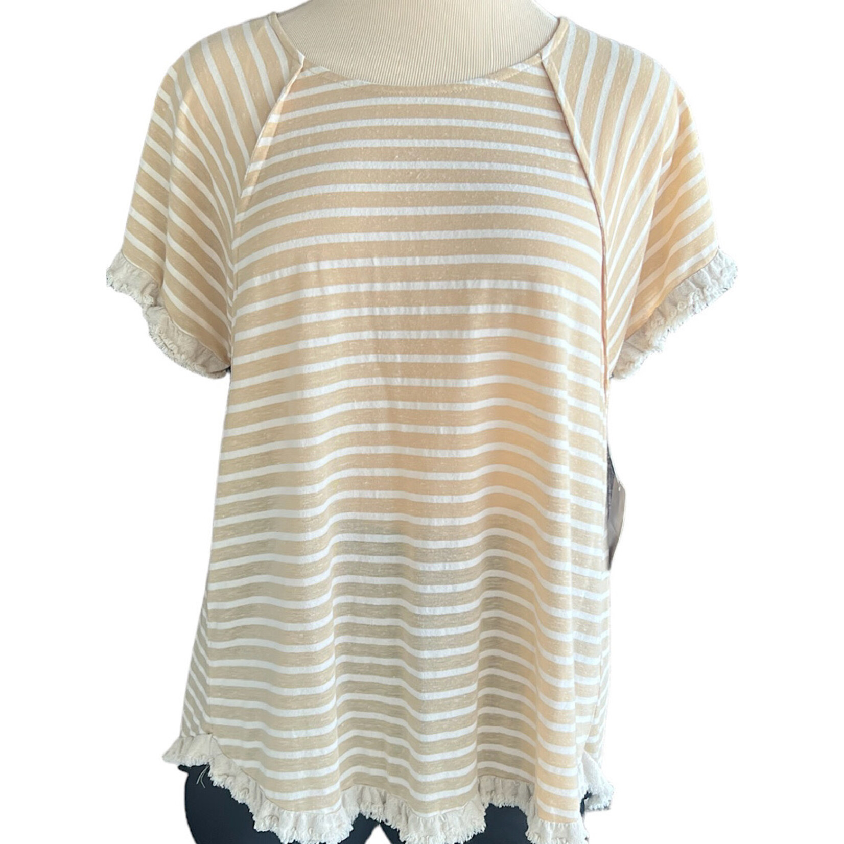 RF-Umgee Tan Striped Frayed Hem Top Size S